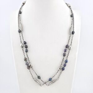 BRIGHTON 'Drema Pearl' Station Necklace Genuine Tahitian Pearl Silver Plate 42"